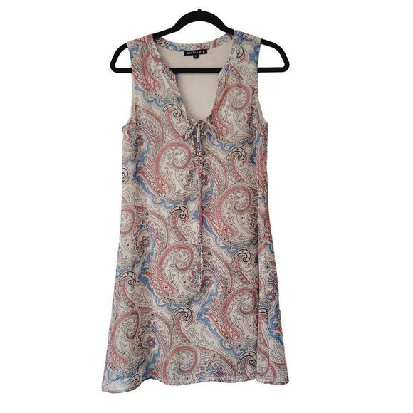 William B Beige with Pink Paisley Print Mini Dress Size Small - Picture 1 of 7